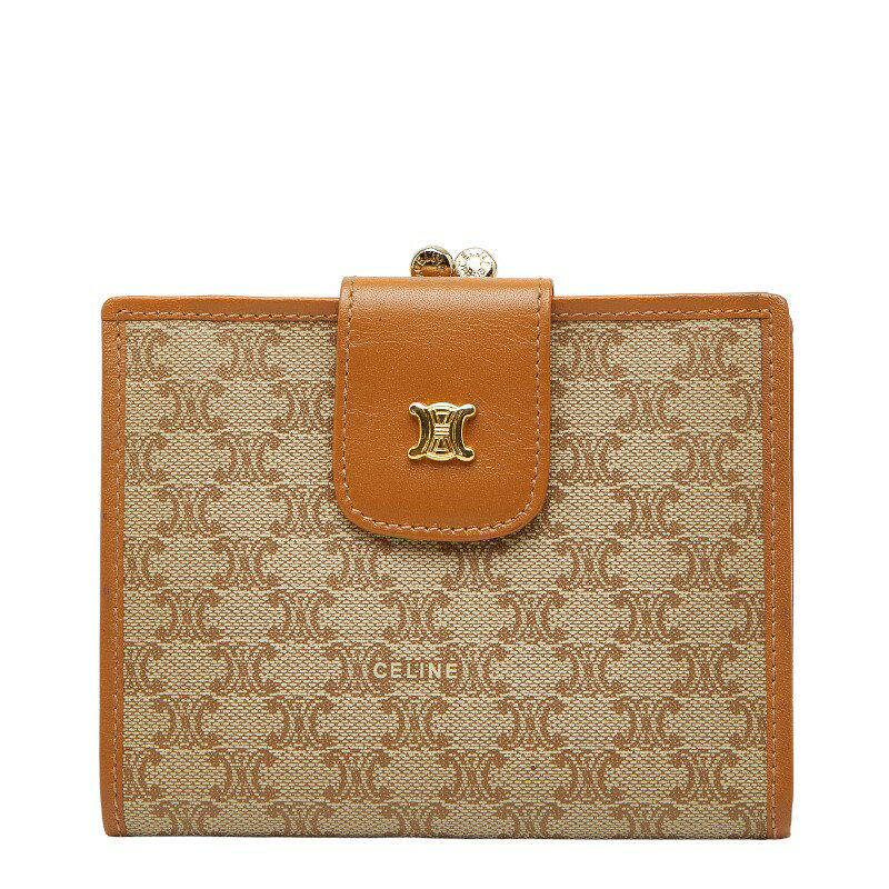 セリーヌ マカダム 二つ折り財布 ブラウン ベージュ PVC レザー レディース CELINE 【中古】
