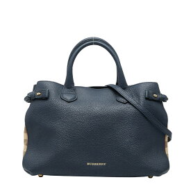 バーバリー ノバチェック ハンドバッグ ショルダーバッグ 2WAY ネイビー ブラウン レザー キャンバス レディース BURBERRY 【中古】