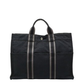 エルメス フールトゥMM トートバッグ ハンドバッグ ブラック グレー キャンバス レディース HERMES 【中古】
