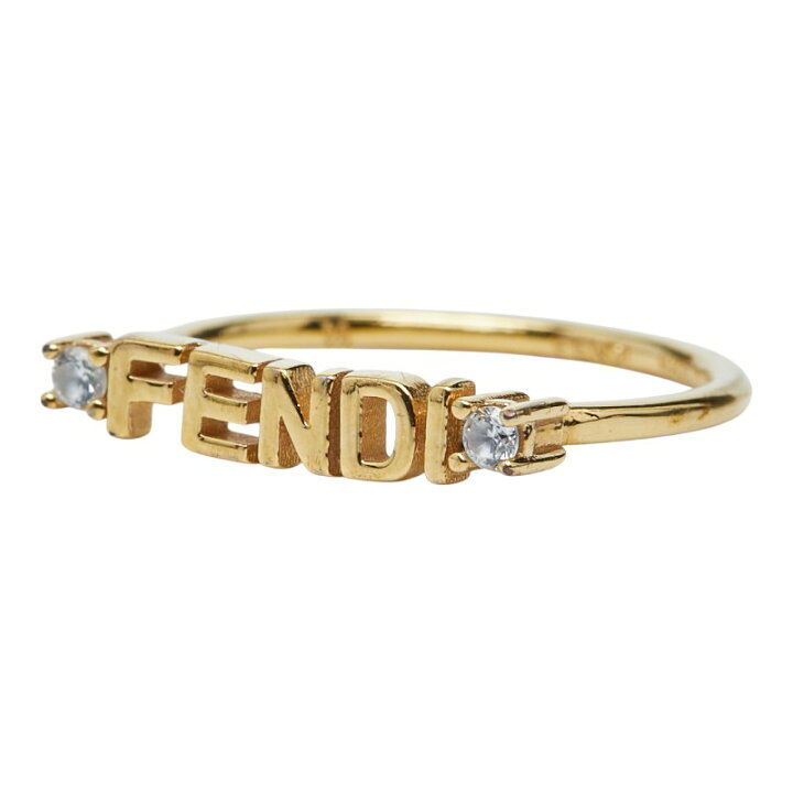 フェンディ ロゴ リング 指輪 M ゴールド メッキ クリスタル レディース FENDI 中古 銀座パリス 店