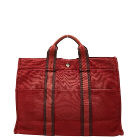 エルメス フールトゥ トートMM トートバッグ ハンドバッグ レッド キャンバス レディース HERMES 【中古】