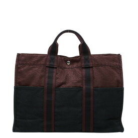 エルメス フールトゥMM ハンドバッグ トートバッグ ワインレッド ブラック キャンバス レディース HERMES 【中古】