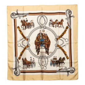 エルメス カレ90 EQUIPAGES 馬車 スカーフ 大判 ベージュ系 マルチカラー シルク レディース HERMES 【中古】