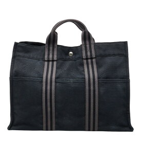 エルメス フールトゥMM ハンドバッグ ブラック グレー キャンバス レディース HERMES 【中古】