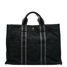 エルメス フールトゥMM トートバッグ ハンドバッグ ブラック グレー コットン レディース HERMES 【中古】