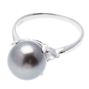 Pt900 プラチナ クロチョウパール 10.5mm ダイヤ 0.10ct リング 最大幅:約10mm #15【中古】 楽ギフ あす楽