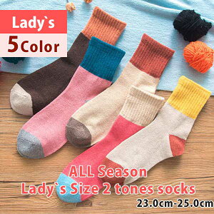 ソックス 靴下 3トーン パステル スニーカー ソックス レディース オールシーズン 23.0-25.0 5Color 5色 綿 コットン ポリ