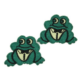 ワッペン アイロン ミニサイズ 2枚セット かえる 蛙 かわいい グリーン 2P アップリケ わっぺん 小さい アイロンで簡単貼り付け