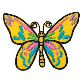 【アパレルスタッフセレクト】ワッペン Butterfly 蝶 イエロー デザイン ちょうちょ アップリケ わっぺん アイロンで簡単貼り付け 1000円以上お買い上げでゆうパケット便送料無料