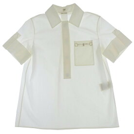 【中古】超美品 エルメス HERMES 2022年商品 ホースビット ポケットチャーム コットン100% プルオーバー ドレス ポロ シャツ 36 S 白 レディース