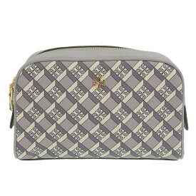 楽天スーパーセール！【中古】未使用 トリーバーチ TORY BURCH 現行ロゴ レザー PVC コスメポーチ ミニクラッチバッグ メタルロゴ