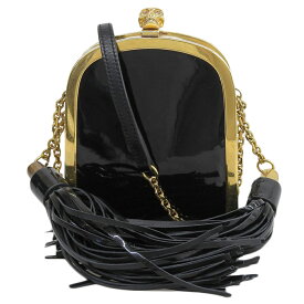 楽天スーパーセール！【中古】美品 アレキサンダーマックイーン 2015年商品 Skull Tassel Box Clutch パテント レザー スカル チェーン ショルダーバッグ 黒 レディース