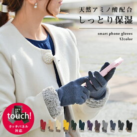 保湿 手袋 フェイクファー タッチパネル対応 スマホ対応 刺繍 シンプル レディース 女性 防寒 東レ ミルキーモイスト 天然 アミノ酸 黒 ブラック グレー ベージュ ブラウン マスタード レッド グリーン