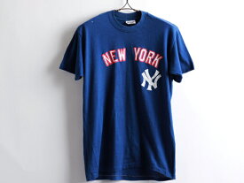 ■返品不可■ USA製80's■NEW YORKヤンキースSTEDMAN半袖Tシャツ青紺(L)