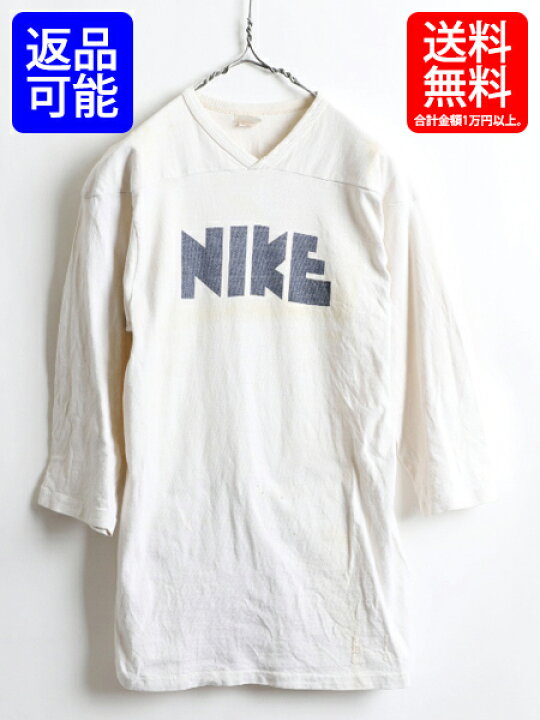 楽天市場 70 S ビンテージ Nike ナイキ ゴツナイキ 染み込み プリント フットボール Tシャツ メンズ 男性 M 70年代 スポーツウェア 古着 Us古着 古着 Used 中古 長袖 長袖tシャツ 7分袖 プリントtシャツ ホワイト 白 トップス アメリカ製 Usa製 Vネック