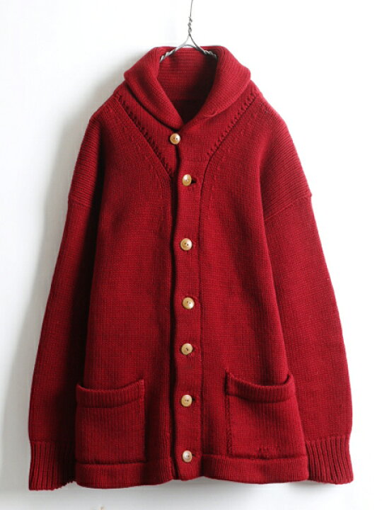 楽天市場 30 S 40 S ビンテージ ショールカラー ウール ニット カーディガン メンズ 男性 M程 30年代 40年代 エンジ 赤 トップス 古着 長袖 Us古着 古着 中古 ニットセーター ニットカーディガン ウールニット 厚手 ヴィンテージ 長袖ニット 長袖セーター