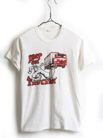 70's ビンテージ ★ Keep On Truckin クルーネック コットン 染み込み プリント 半袖 Tシャツ ( メンズ 男性 L ) 古着 70年代 ホワイト 白| 【USA古着】【古着】 中古 半袖Tシャツ プリントTシャツ コットンTシャツ シングルステッチ ロバート クラム トップス カットソー