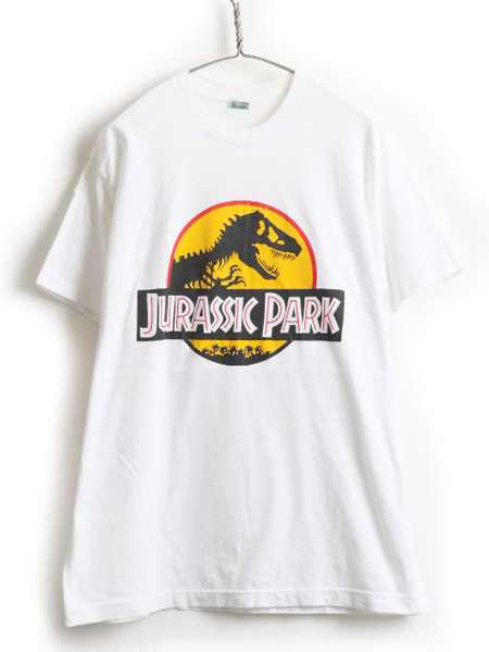 90's USA製 大きいサイズ XXL ★ Jurassic Park ジュラシックパーク ビッグ プリント 半袖 Tシャツ (男性 メンズ )  古着 90年代 アメリカ製| 【USA古着】 中古 プリントT プリントTシャツ ムービー 半袖Tシャツ シングルステッチ クルーネック 恐竜 