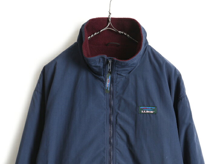 良好 90s USA製 LLBEAN WARMUPJACKET 裏フリース ナイロンジャケット L  