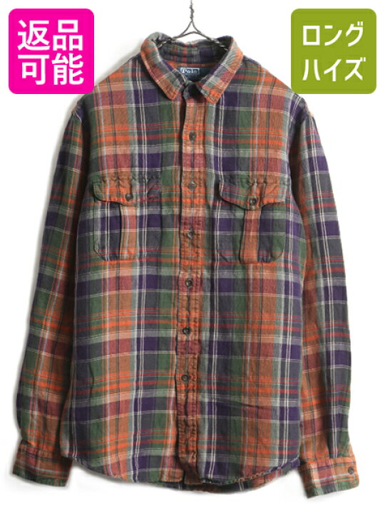 楽天市場 90s オールド Polo ポロ ラルフローレン チェック シルク リネン 混 長袖 シャツ メンズ 男性 L 古着 ポケット付き 90年代 パチポケ レディース 中古 Ralph Lauren 長袖シャツ チェックシャツ マルチカラー フラップポケット 胸ポケット シルクシャツ