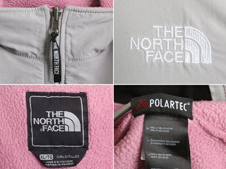 ガールズ XL レディース M 程 ノースフェイス フルジップ フリース ナイロン 切替 デナリ ジャケット キッズ The North Face DENALI| 中古 アウトドア フリースジャケット ジャンパー ブルゾン ピンク グレー 薄灰 2トーン 刺繍 POLARTEC ポーラテック 子供服 KARR MOR フリースジャケット レディース Mサイズ ピンク 古着卸 アメリカ仕入 t2112-4097