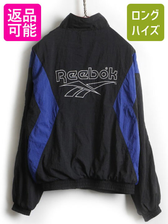リーボック ジップアップ フリース ジャケット ブルー系 刺繍ロゴ メンズ L 96 Off