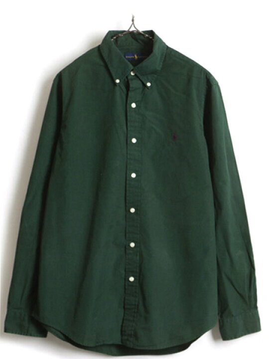 楽天市場 ラルフローレン ワンポイント ポニー 刺繍 コットン 長袖 ボタンダウン シャツ 男性 メンズ M 古着 ポロ Polo 長袖シャツ 緑 薄手 中古 ラルフ Ralph Lauren トップス ボタンダウンシャツ カジュアルシャツ 男性 アメカジ 無地 グリーン 深緑