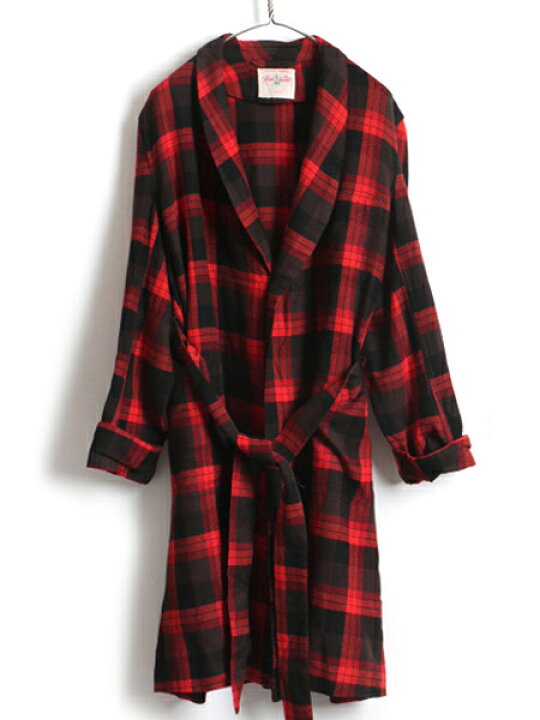 楽天市場 60s ビンテージ State O Maine タータン チェック ガウン コート メンズ 男性 M 程 古着 ロングコート 薄手 ベルト付き ローブ 赤 黒 中古 洗濯可能 60年代 ルームウェア ロングガウン ガウンコート ロング丈 チェック柄 ジャケット シャツコート