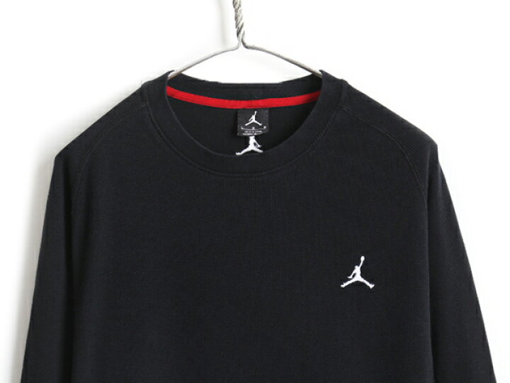 楽天市場 人気 黒 Nike Air Jordan エアー ジョーダン ロゴ 刺繍 長袖 サーマル Tシャツ メンズ L 古着 ロンt ブラック 長袖tシャツ ナイキ 中古 サーマルtシャツ ロゴtシャツ クルーネック インナー マイケルジョーダン ワンポイント サイドパネル ワッフル