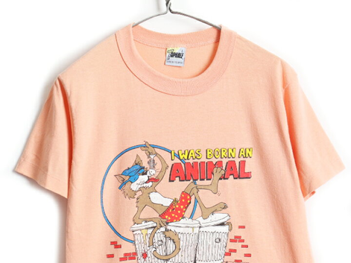 楽天市場 3 22 マラソン 最大15倍 80 S ビンテージ キャラクター プリント 半袖 Tシャツ メンズ 男性 L 80年代 古着 プリントt 半袖tシャツ 80年代 オレンジ キャラt Us古着 中古 キャラクターtシャツ プリントtシャツ アニメ メッセージ クルーネック