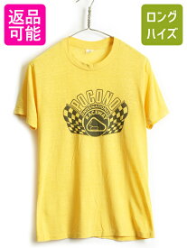 【5/25 24h限定 P8倍&400円OFF!!】 80's USA製 ビンテージ ■ POCONO レースウェイ プリント 半袖 Tシャツ ( メンズ L ) 古着 80年代 半袖Tシャツ プリントT レース イエロー| US古着 中古 男性 アメリカ製 プリントTシャツ 黄 フラッグ シングルステッチ クルーネック レー