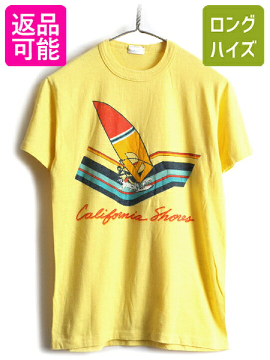 楽天市場 9 1 24h限定 10 Off ポイント3倍 70 S 80 S ビンテージ サーフ ビッグ プリント 半袖 Tシャツ メンズ レディース S 程 古着 プリントt 半袖tシャツ 70年代 80年代 黄 中古 プリントtシャツ ロゴtシャツ カルフォルニア サーフィン ウインド