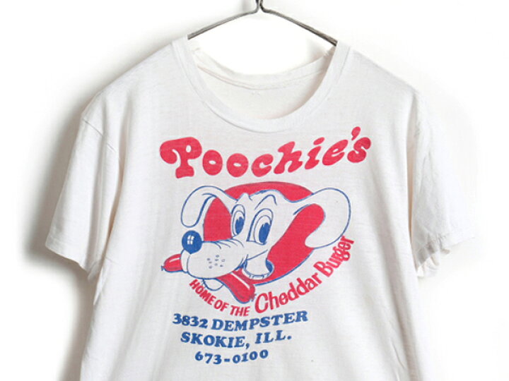 楽天市場 70s 80s ビンテージ Poochie S キャラクター プリント 半袖 Tシャツ メンズ M 程 古着 70年代 80年代 プリントt キャラt 白t 白 企業 Us古着 プリントtシャツ キャラクターtシャツ 半袖tシャツ ロゴtシャツ 白tシャツ プーチーズ ハンバーガー 企業物