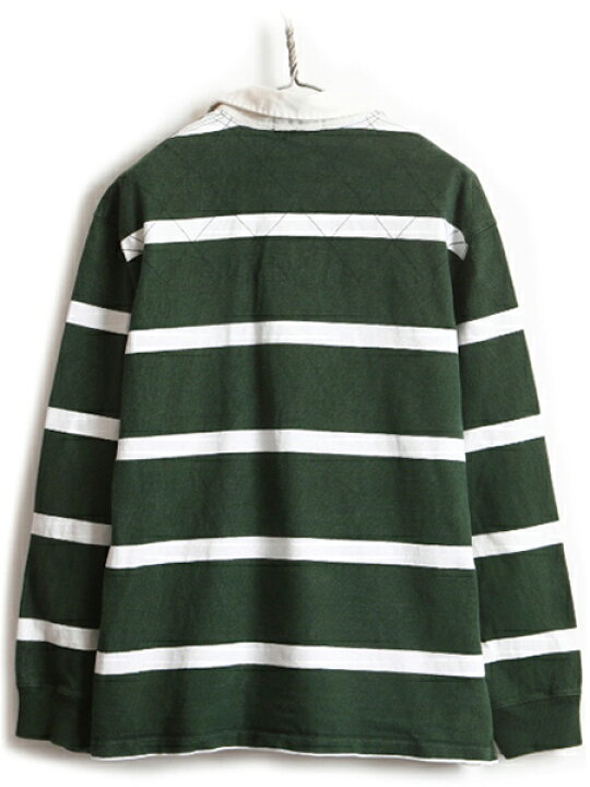 楽天市場 90s Polo ポロ ラルフローレン キルティング 補強 ボーダー 長袖 ラガー シャツ メンズ L 古着 ラグビー 長袖シャツ 2トーン 緑 白 中古 ラルフ Ralph Lauren ラガーシャツ ラグビーシャツ 長袖ポロシャツ エンブレム 刺繍ロゴ アメカジ グリーン