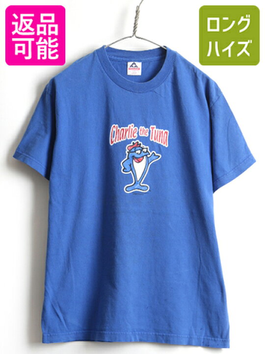 楽天市場 3 25 24h限定 最大19倍 90s オールド チャーリー ザ ツナ Charlie The Tuna キャラクター プリント 半袖 Tシャツ 男性 メンズ L 古着 90年代 企業物 当時物 Us古着 中古 キャラクターtシャツ プリントtシャツ 半袖 Tシャツ 青 ブルー