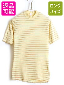 【4/25 24h限定 500円OFF&P8倍!!】 70s USA製 ビンテージ ■ Jantzen ジャンセン モックネック ボーダー 半袖 Tシャツ ( M メンズ 小さめ S ) 古着 70年代 半袖Tシャツ 黄 茶| US古着 中古 アメリカ製 男性 ボーダーT 2トーン ハイネック カットソー シングルステッチ コッ