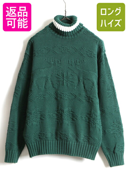 楽天市場 11 4 マラソン 最大半額 P6倍 90 S Gap オールド ギャップ ノルディック 立体編み タートルネック 長袖 コットン ニット セーター メンズ M 古着 90年代 緑 白 3d 中古 男性 旧タグ オールドギャップ ニットセーター 長袖セーター 長袖ニット