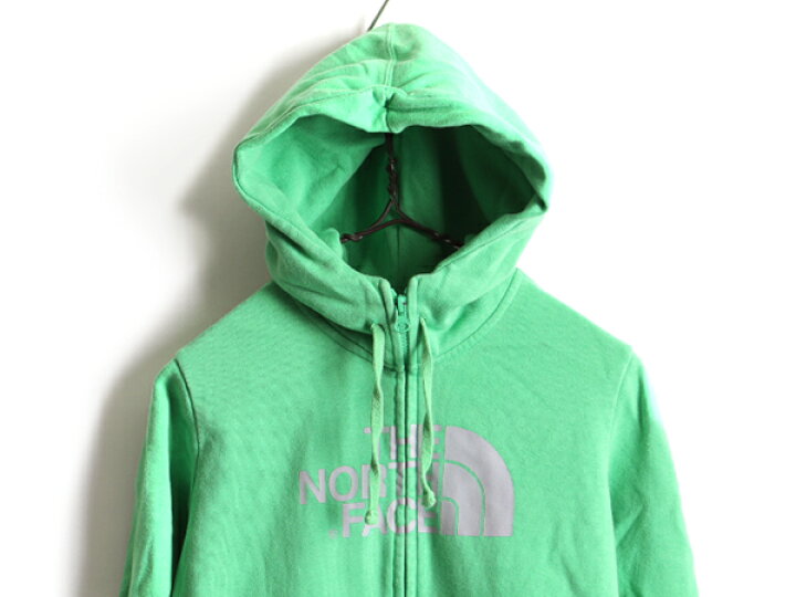 ノースフェイス ビッグ ロゴ プリント スウェット フード パーカー 女性 レディース M 古着 The North Face トレーナー スエット 緑 安心発送