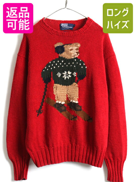 楽天市場 90 S 人気 ポロベア Polo ポロ ラルフローレン 長袖 コットン リネン ニット セーター メンズ レディース M 古着 90年代 スキー 赤 中古 オールド ラルフ Ralph Lauren キャラクター ニットセーター 長袖ニット 長袖セーター プルオーバー クルーネック