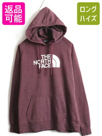 ■ ノースフェイス ビッグ ロゴ プリント スウェット フード パーカー ( レディース L ) 古着 The North Face スエット トレーナー 裏起毛| 中古 アウトドア ノース ロゴパーカー プリントパーカー フードパーカー フーディー プルオーバー エンジ バーガンディー アメカジ