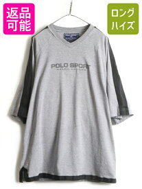 【4/20 24h限定 P4倍&10%OFF!】 00s 大きいサイズ XL ■ POLO SPORT ラルフローレン Vネック プリント 半袖 Tシャツ ( メンズ ) 古着 00年代 ポロスポーツ ポロ 2トーン| レディース 中古 00's オールド ラルフ ポロスポ RALPH LAUREN 半袖Tシャツ プリントT ロゴTシャツ ビ