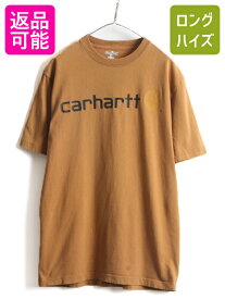 ■ カーハート プリント 半袖 Tシャツ ( メンズ M ) 古着 ロゴT プリントT CARHARTT ヘビーウェイト ビッグ ロゴ 半袖Tシャツ ブラウン 茶| 中古 ワーク プリントTシャツ ロゴTシャツ ヘビーオンス クルーネック コットン カットソー アメカジ US古着