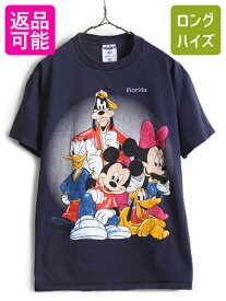 【28日29日 48h限定 ポイント5倍!!】 90s USA製 ■ ディズニー オフィシャル ミッキーマウス プリント 半袖 Tシャツ ( メンズ レディース M ) 古着 90年代 プリントT キャラT 紺| 中古 90's アメリカ製 オールド キャラクター 半袖Tシャツ プリントTシャツ ミニー ドナルド