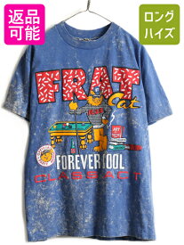 【4/20 24h限定 P4倍&10%OFF!】 80s USA製 ビンテージ ■ キャラクター プリント 半袖 Tシャツ ( メンズ L ) 古着 80年代 プリントT キャラT タイダイ 半袖Tシャツ ブルー| 中古 80's アメリカ製 米国製 シングルステッチ クルーネック カットソー 青 ヘビーウェイト ヘビー