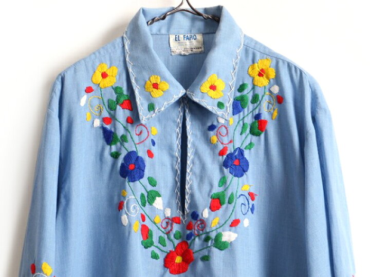 楽天市場】70s ビンテージ □ マルチカラー ハンドステッチ 刺繍 7分袖  
