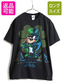 【4/18 ご愛顧感謝デー最大P4倍!】 90s USA製 ■ ワーナー タズマニアンデビル プリント 半袖 Tシャツ ( メンズ レディース L )古着 90年代 ルーニー テューンズ プリントT 黒| 古着 中古 90's アメリカ製 オールド アニメ アメキャラ 半袖Tシャツ キャラクター キャラT プ