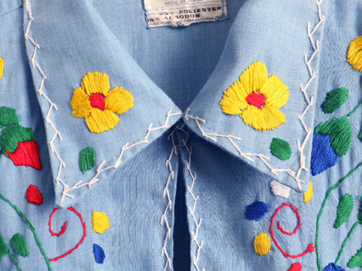 楽天市場】70s ビンテージ □ マルチカラー ハンドステッチ 刺繍 7分袖 