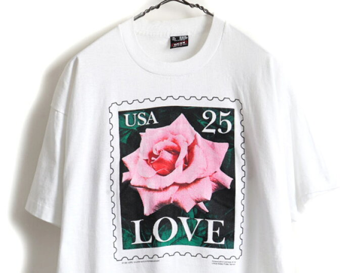 楽天市場】90s USA製 大きいサイズ XL ☆ バラ 薔薇 花 切手 プリント 