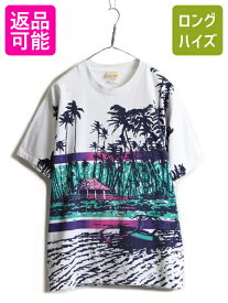 【4/20 24h限定 P4倍&10%OFF!】 90s ■ ST JOHN'S BAY 総柄 オーバー プリント 半袖 Tシャツ メンズ L 古着 90年代 オールド セントジョンズベイ JCペニー オールオーバー| 中古 90's JCPenney 半袖Tシャツ 大判プリント シングルステッチ プリントTシャツ ヘビーウェイト