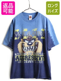 00s オールド ■ ワーナー タズマニアンデビル プリント タイダイ 半袖 Tシャツ ( メンズ L ) 古着 ルーニー テューンズ キャラクター 青 | 中古 00's 00年代 オフィシャル アメキャラ 半袖Tシャツ プリントTシャツ リフレクター ルーニーテューンズ 当時物 ブルー アメカジ